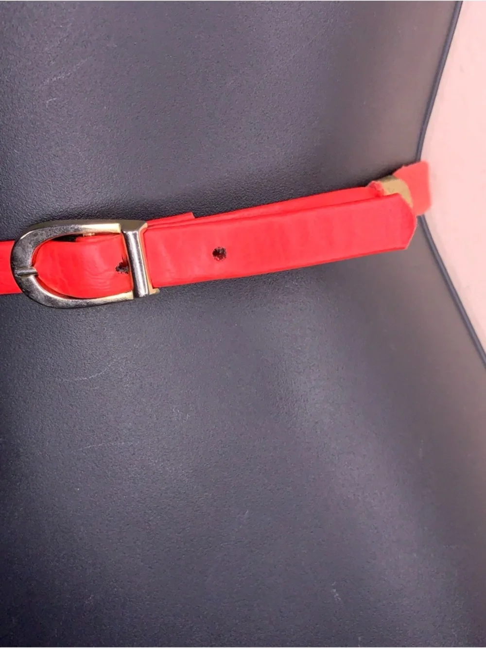 XS Vintage Red Gold Accent Belt Retro Western 80s Faux Leather Nylon Thin Style